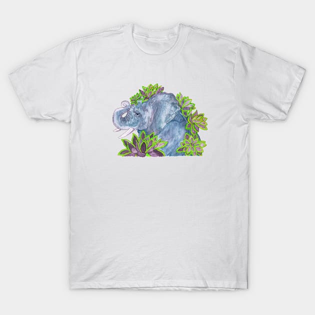 Elephant with Succulents T-Shirt by SugarDrake